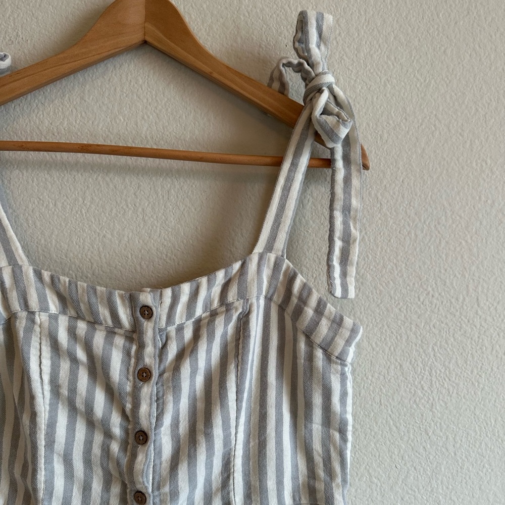 Faherty Cream and Tan Striped Linen Maxi Dress with Tie Straps - Picture 6 of 16